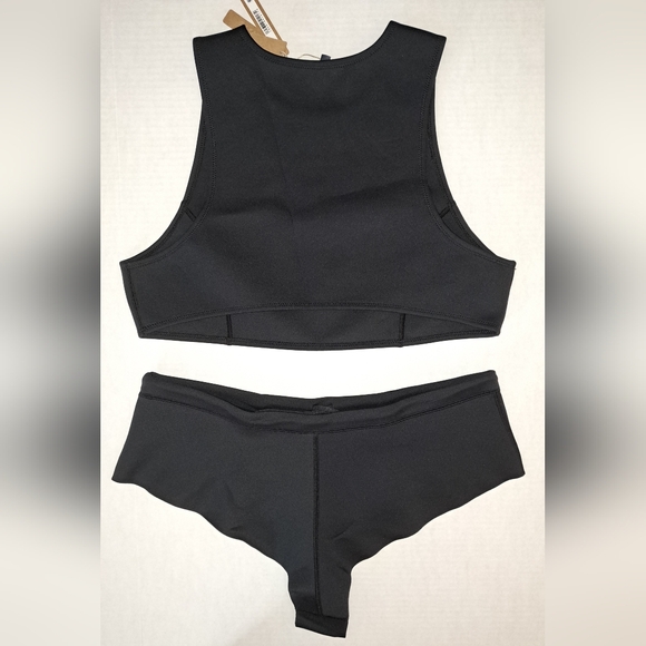 💕NWT SKIMS Sporty Scuba Wetsuit Swim Top + Hipster Swimsuit Set Black ONYX 3X - Picture 4 of 13